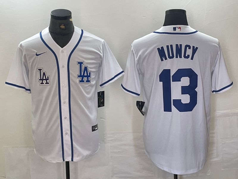 Men Los Angeles Dodgers 13 Muncy White Second generation joint name Nike 2024 MLB Jersey style 2